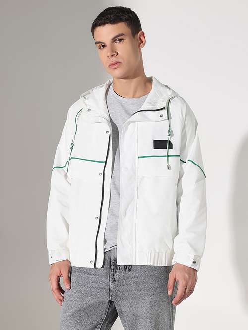men white solid long sleeve hooded bomber jacket - 22038011 -  Standard Image - 0