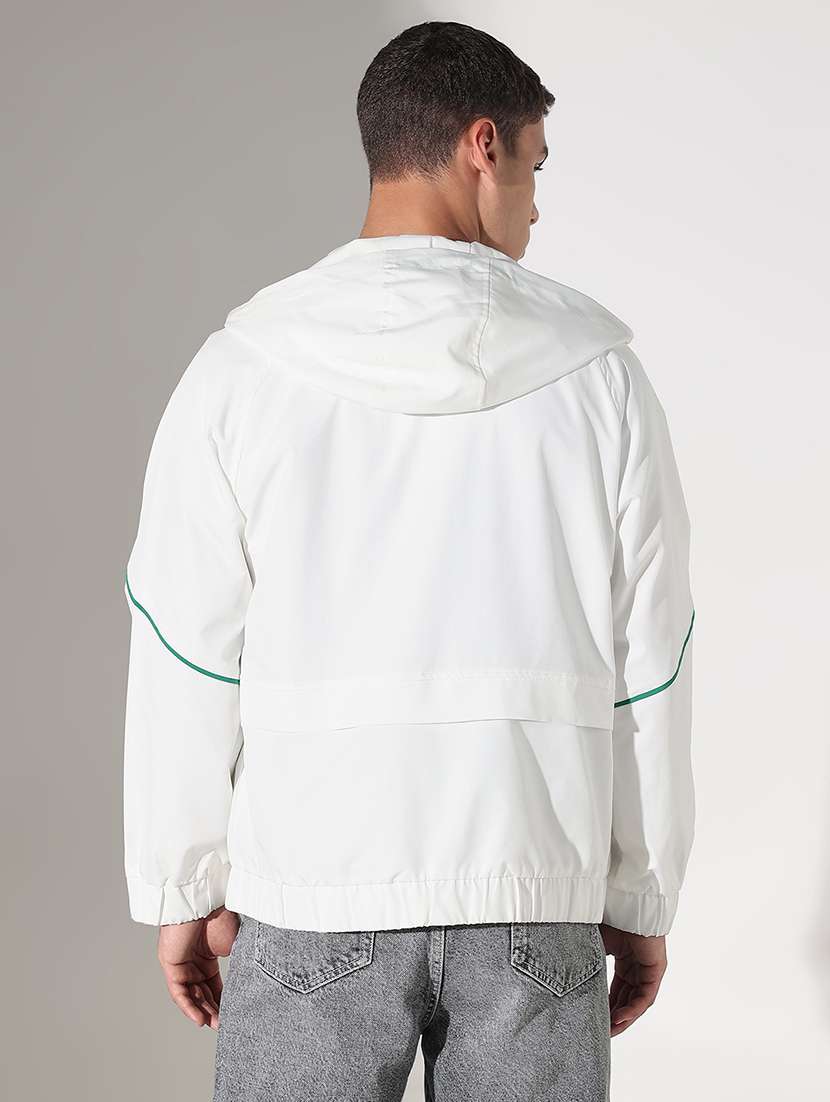 men white solid long sleeve hooded bomber jacket - 22038011 - Standard Image - 3