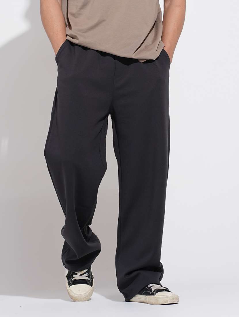 men solid mid rise loose fit trouser