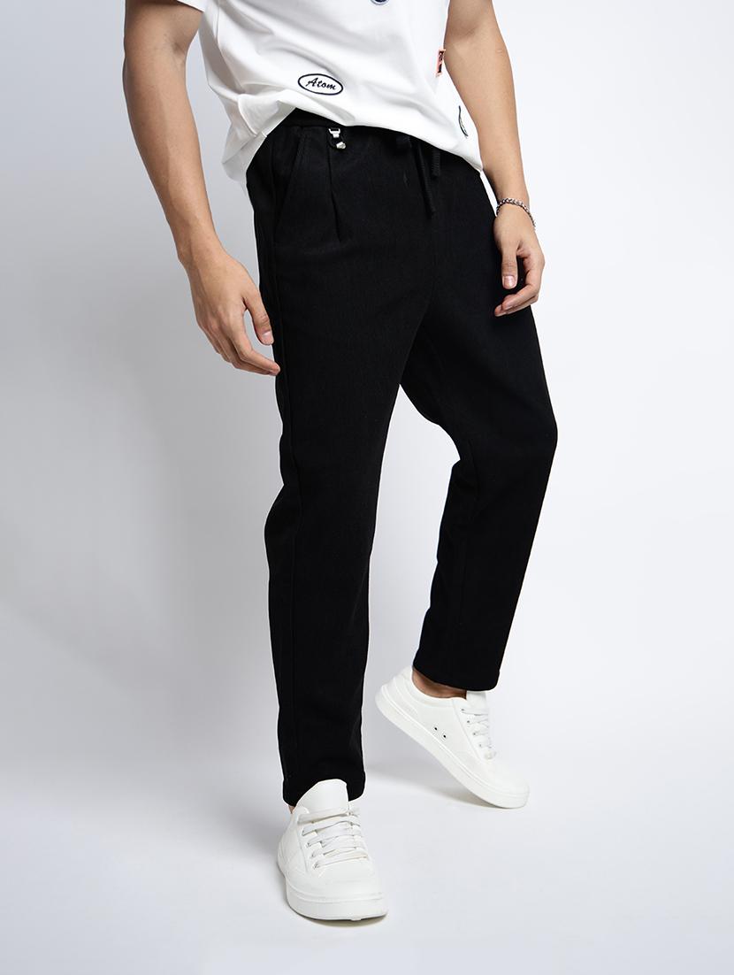 men solid mid rise straight fit trouser