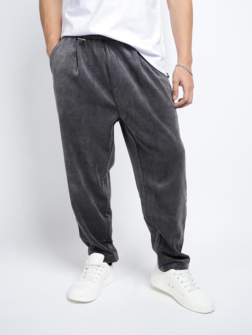 men solid mid rise straight fit corduroy trouser