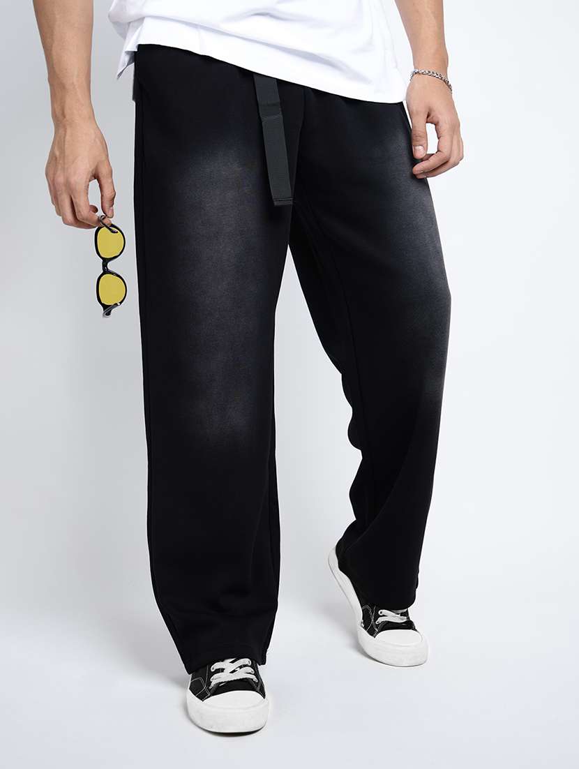 men washed mid rise baggy fit trouser