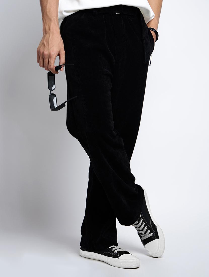 men solid mid rise straight fit corduroy trouser