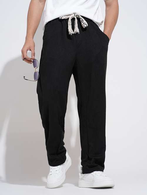 men black solid mid rise relaxed fit trouser - 22038065 - Standard Image - 0