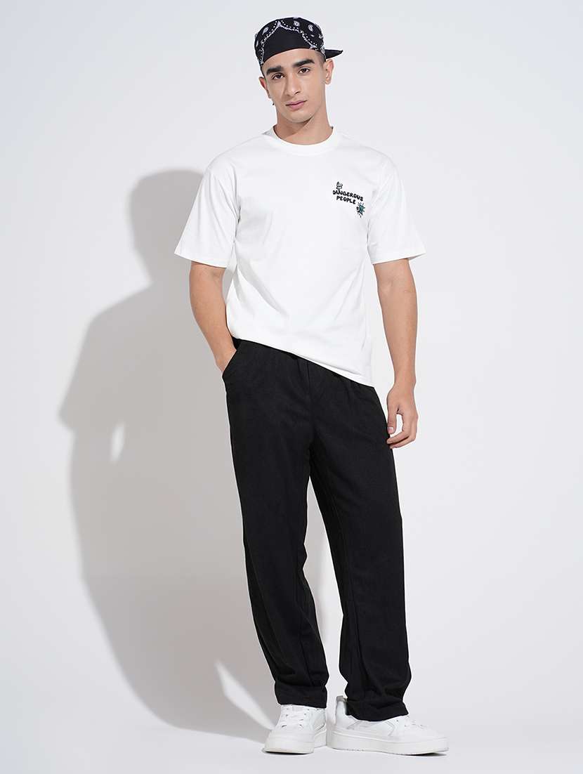 men black solid mid rise relaxed fit trouser - 22038065 - Standard Image - 3