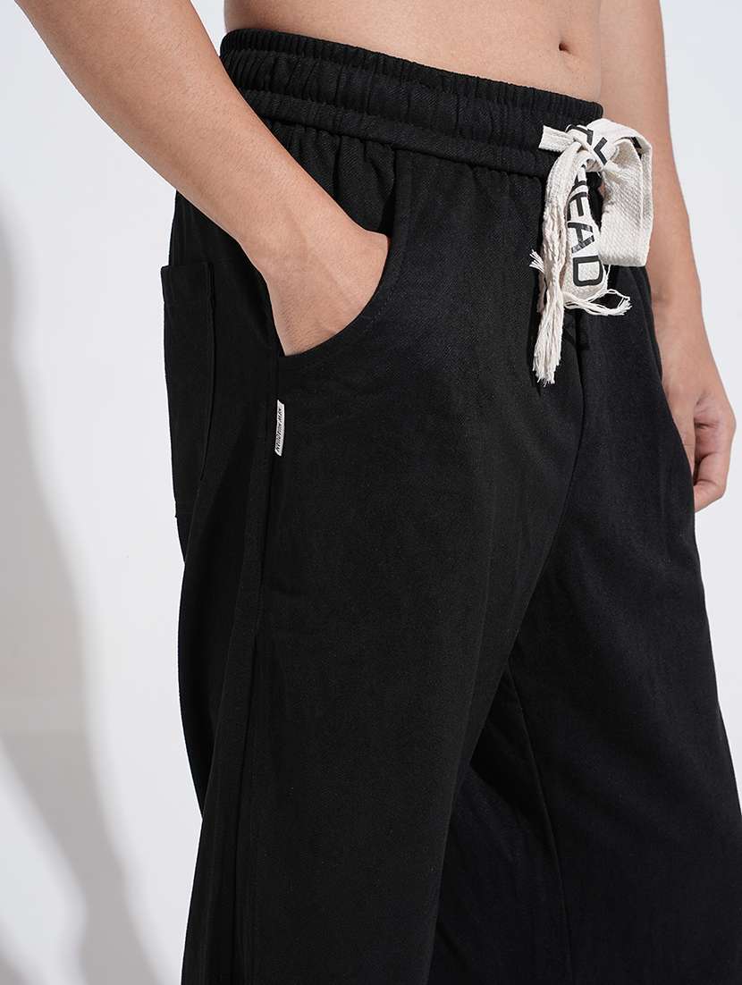 men black solid mid rise relaxed fit trouser - 22038065 - Standard Image - 5