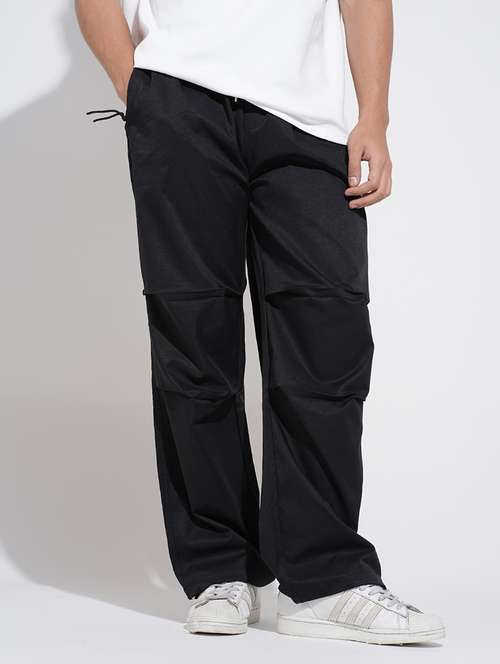 men black solid mid rise relaxed fit trouser - 22038066 - Standard Image - 0
