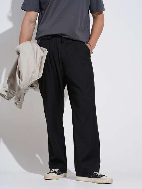 men black solid mid rise straight fit chinos - 22038069 -  Standard Image - 0
