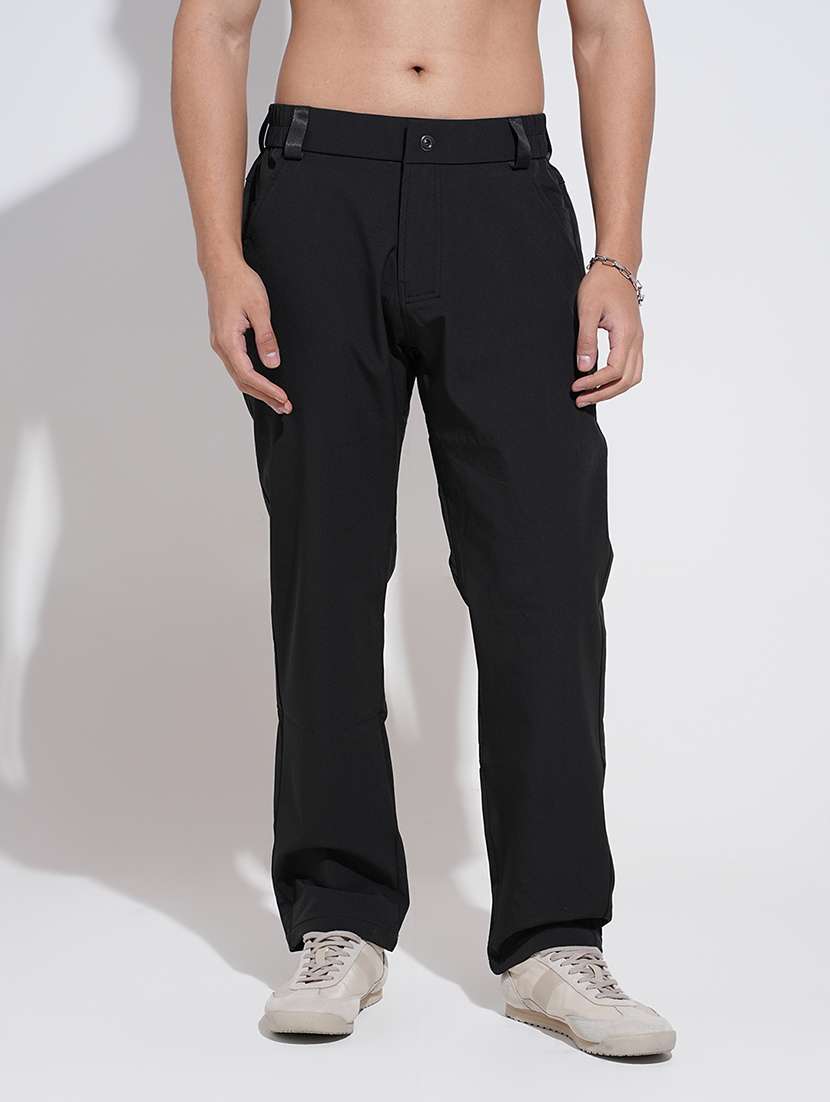 men black solid mid rise straight fit chinos - 22038070 - Standard Image - 5