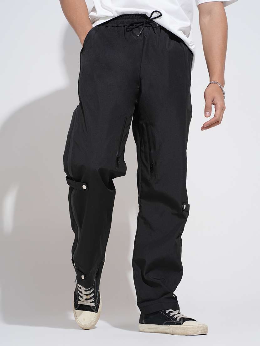 men solid mid rise relaxed fit parachute pants