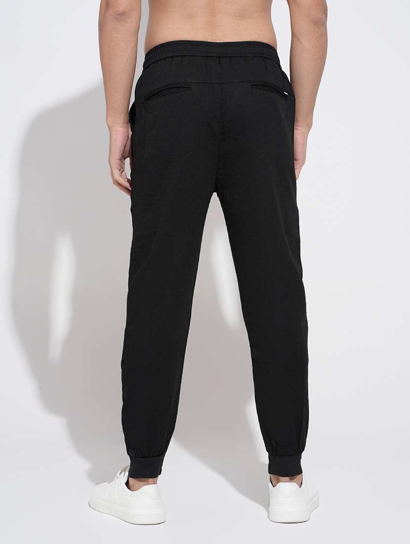 men black solid mid rise regular fit jogger - 22038073 - Standard Image - 3