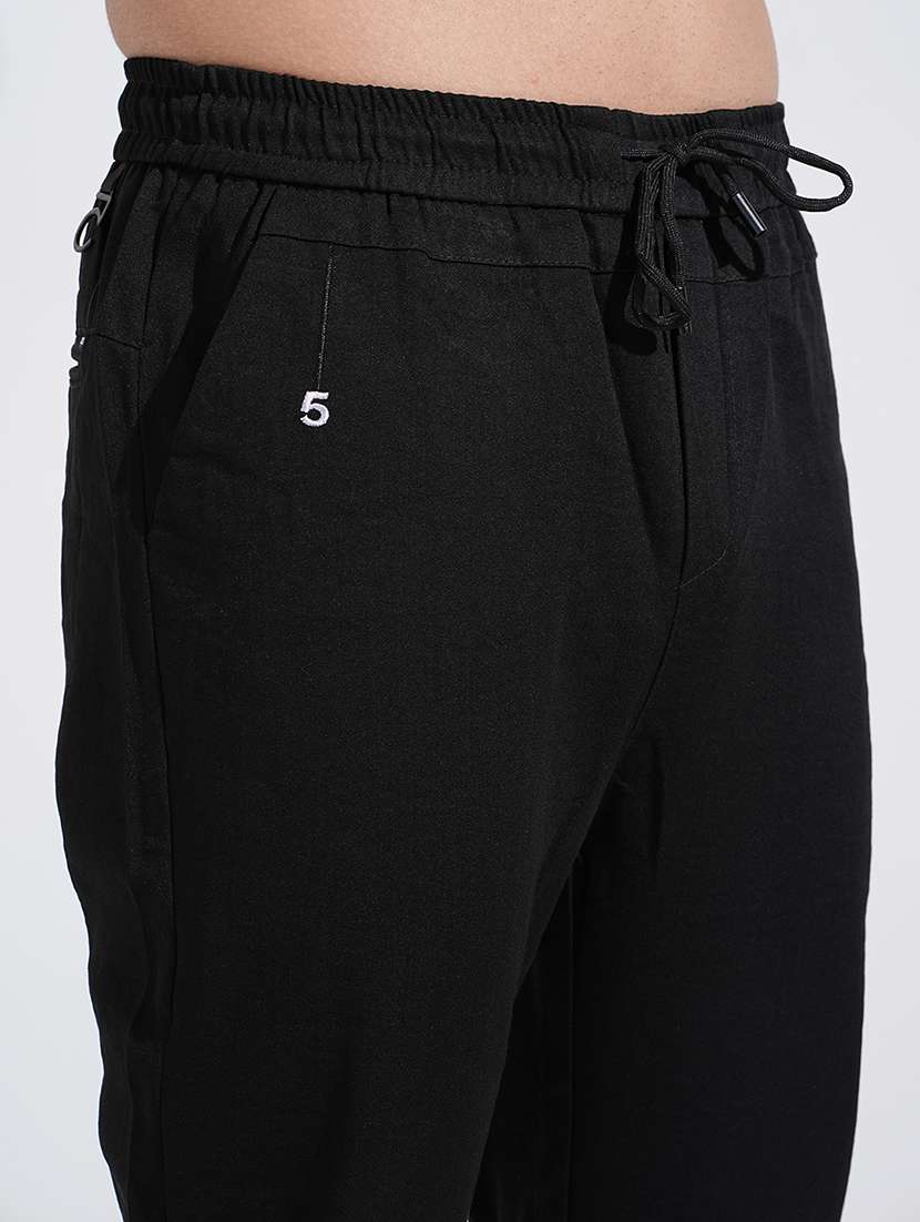 men black solid mid rise regular fit jogger - 22038073 - Standard Image - 5