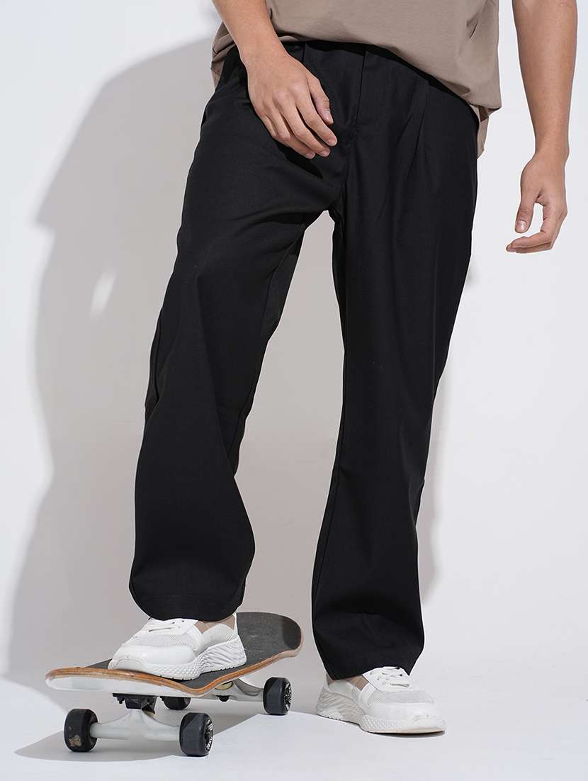 men solid low rise straight fit trouser 