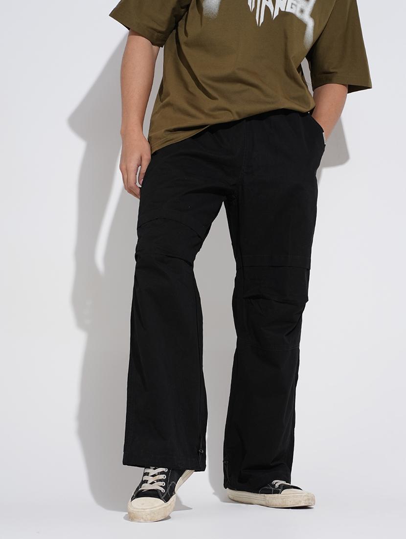 men solid low rise relaxed fit parachute pant