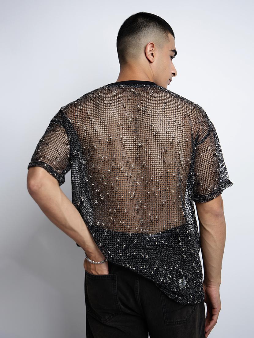 men self designed short sleeve regular fit sheer t-shirt - 22038113 - Standard Image - 3