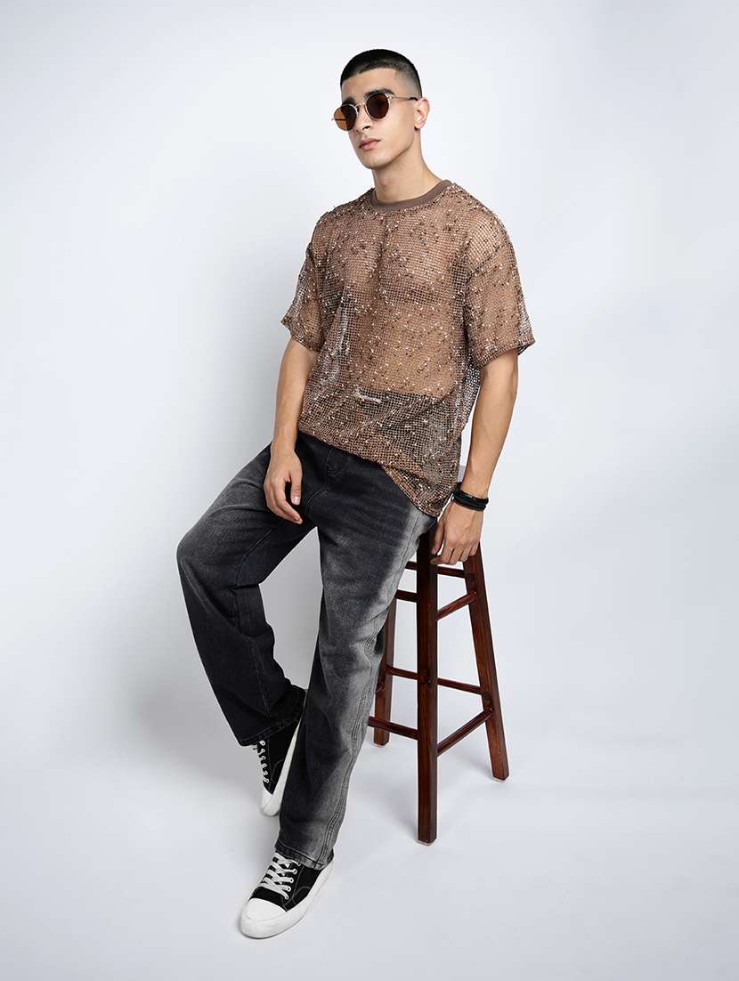 men self designed short sleeve regular fit sheer t-shirt - 22038114 -  Standard Image - 5