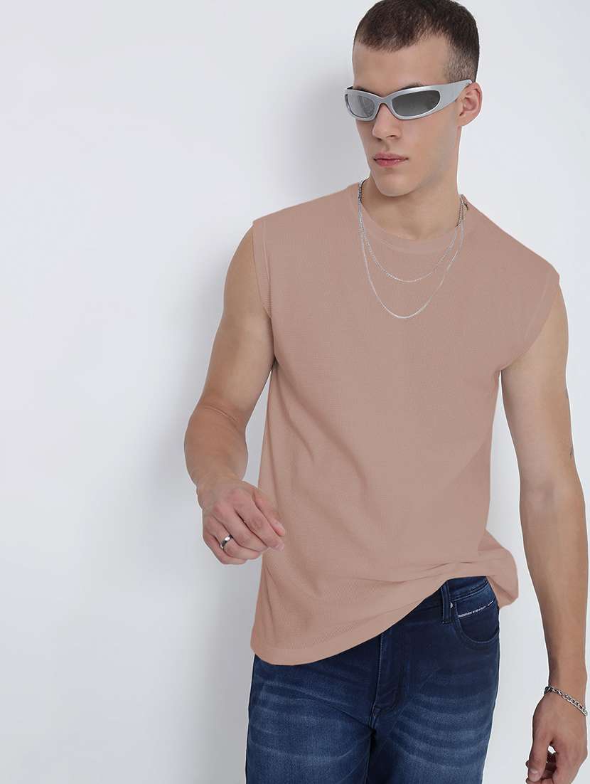 men solid sleeveless regular fit t-shirt