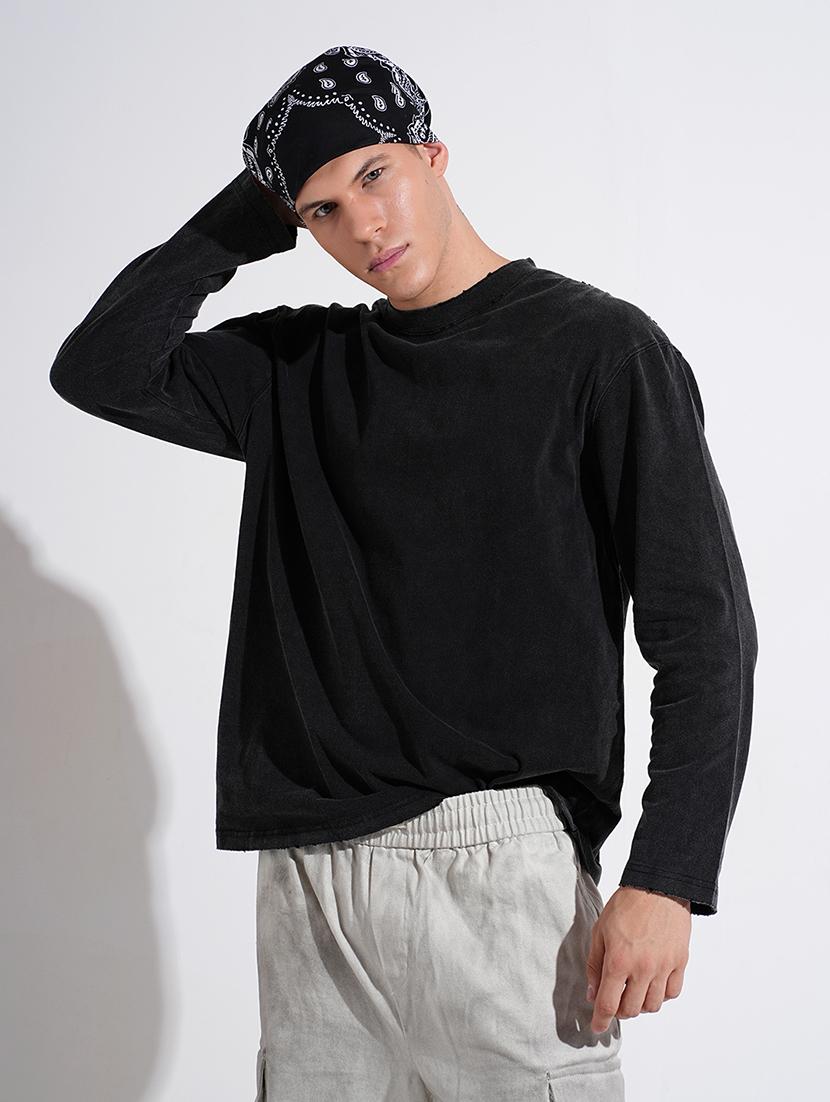 men printed long sleeve loose fit t-shirt