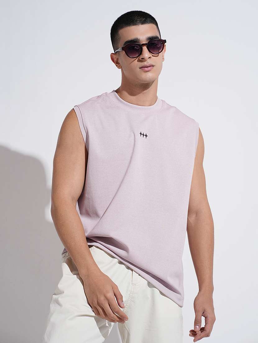 men printed sleeveless loose fit t-shirt