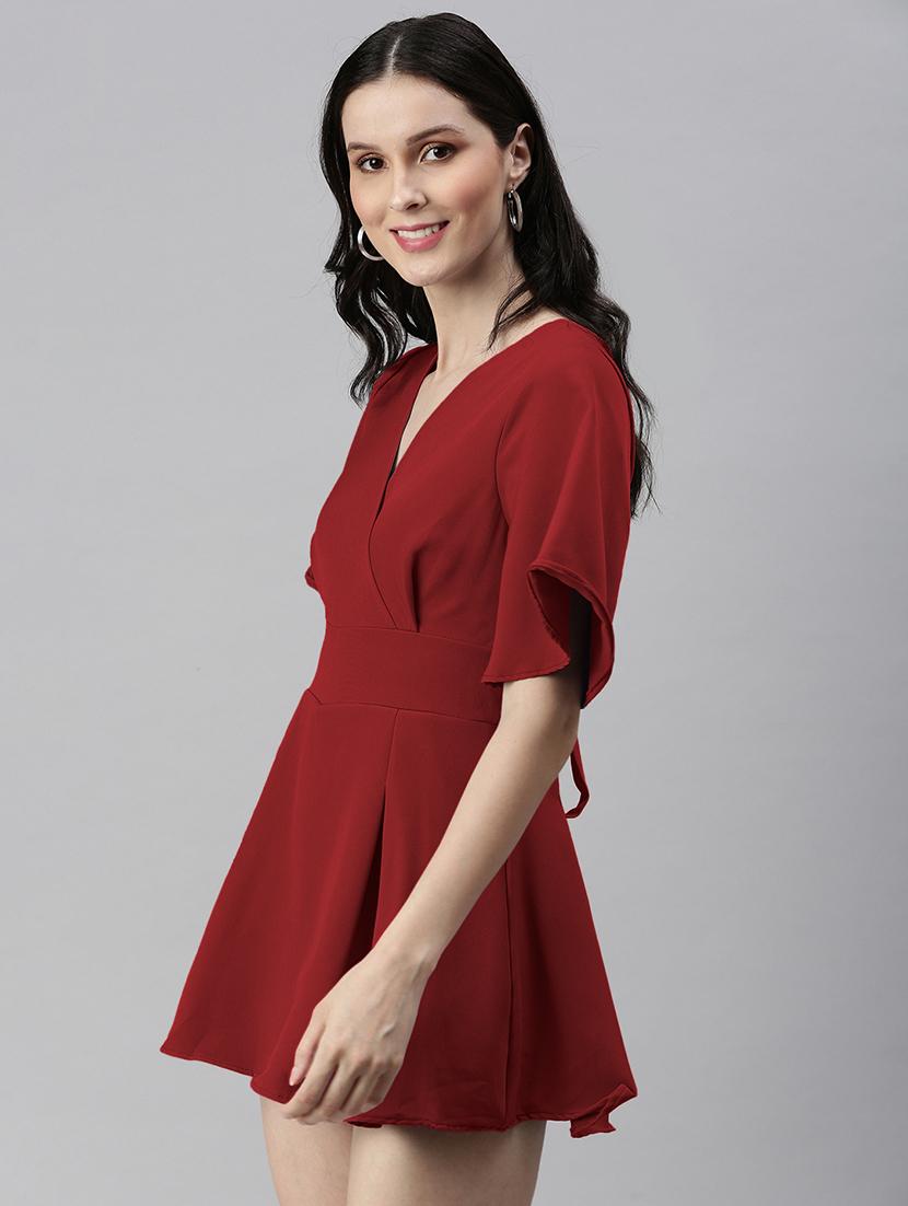 women solid flared sleeve a-line dress - 22038222 - Standard Image - 3