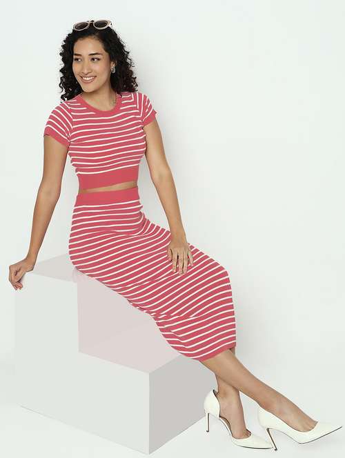 women striped top and skirt co-ord set - 22038231 - Standard Image - 0