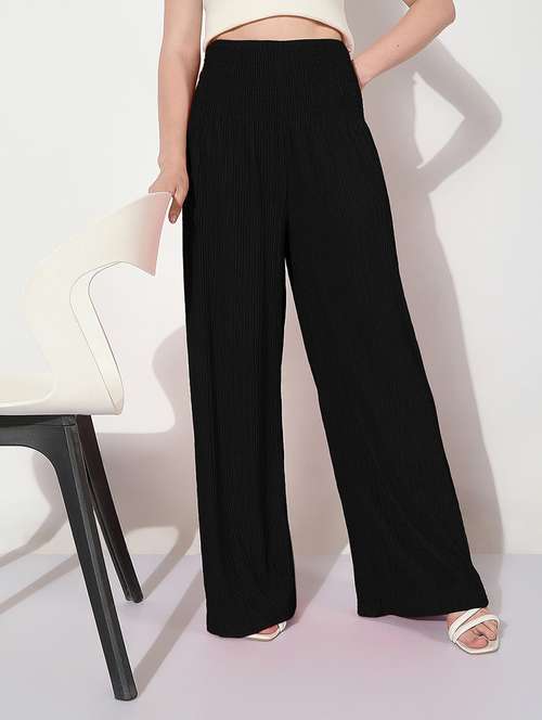 women solid high rise wide leg trouser - 22038234 - Standard Image - 0