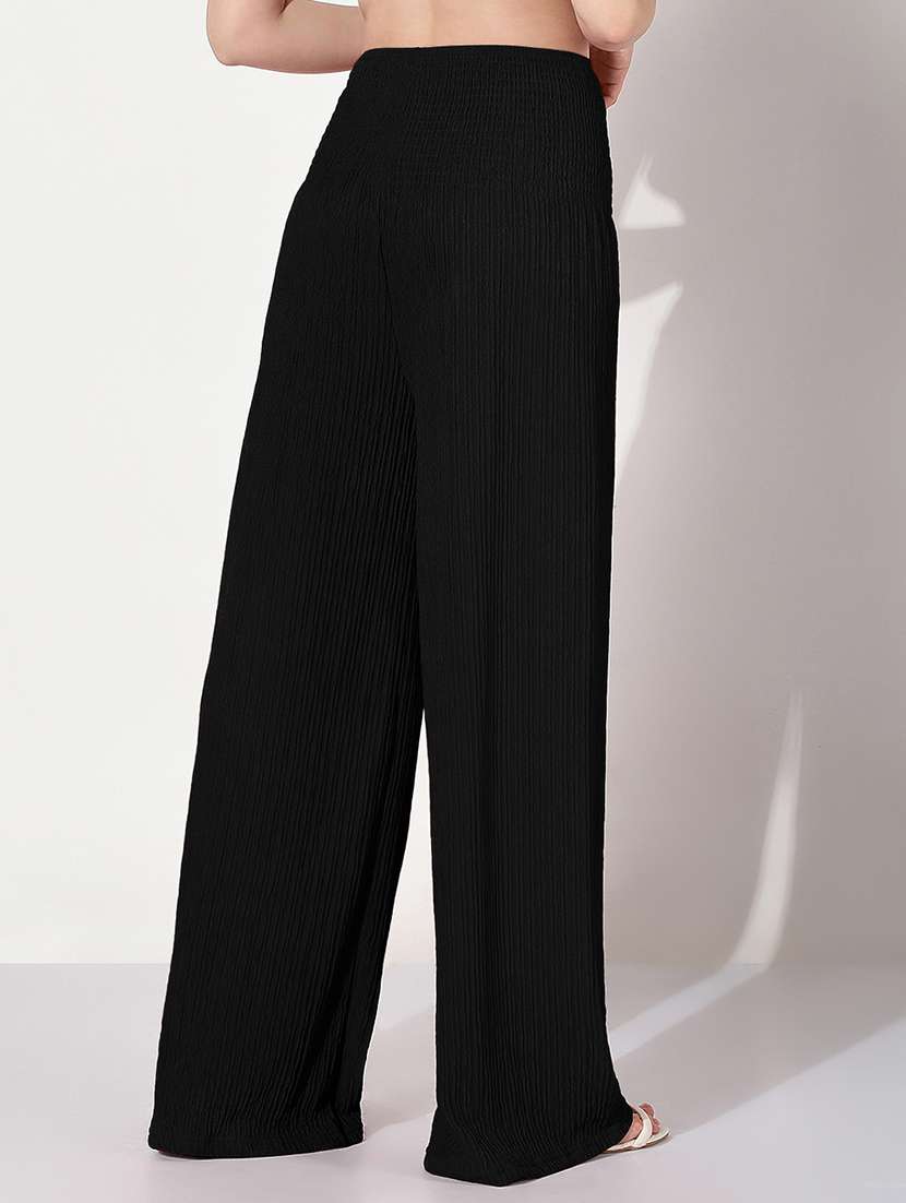women solid high rise wide leg trouser - 22038234 - Standard Image - 3