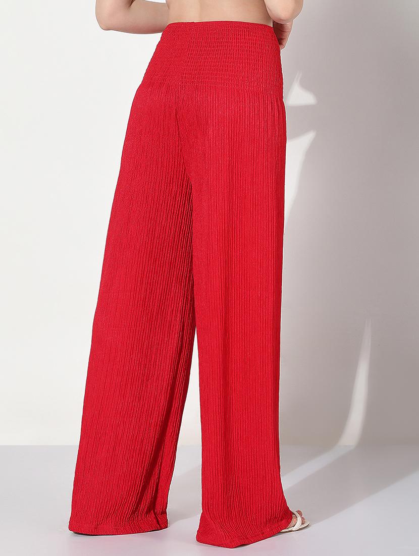 women solid high rise wide leg trouser - 22038235 - Standard Image - 3