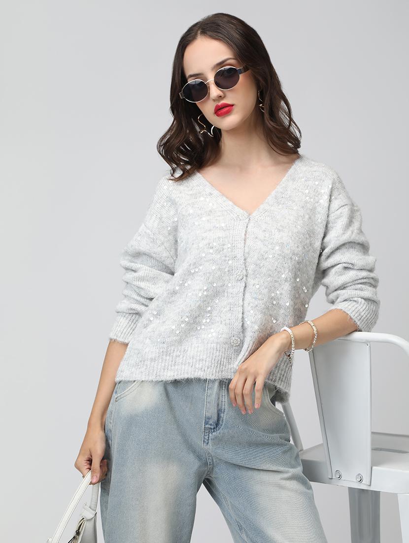 women sequined long sleeve cardigan - 22038236 - Standard Image - 3