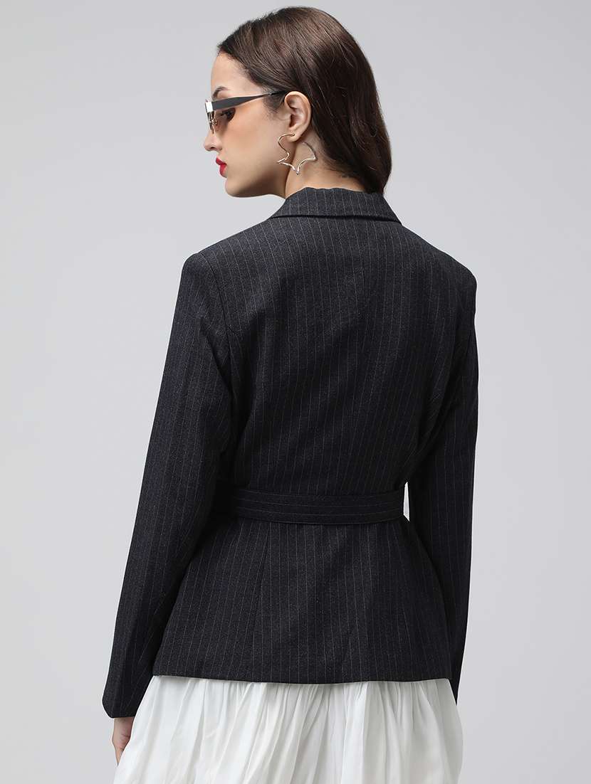 women striped long sleeve double breasted blazer - 22038239 - Standard Image - 5