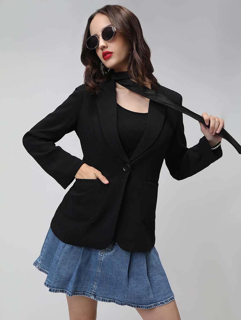 women solid long sleeve single breasted blazer - 22038241 -  Zoom Image - 0