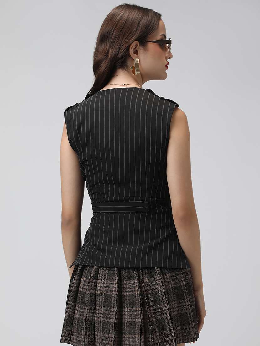 women black striped sleeveless wrap top - 22038242 -  Standard Image - 3