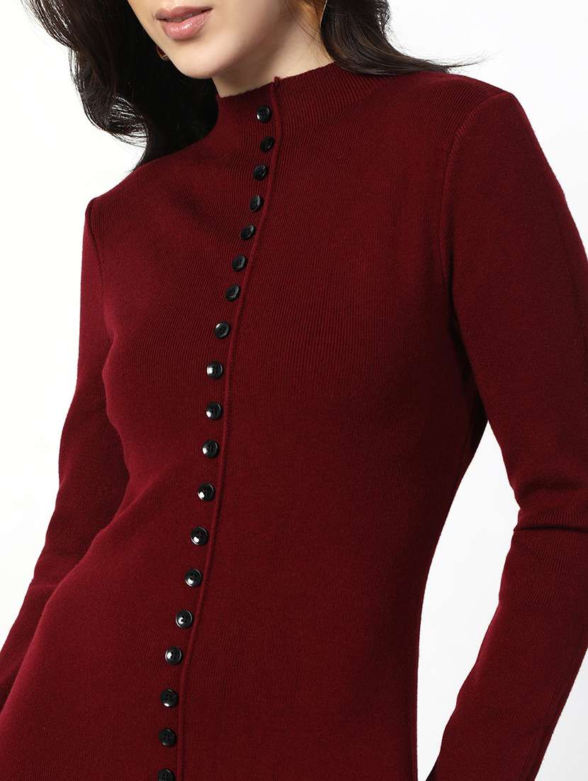 women maroon solid long sleeve a-line dress - 22038244 -  Standard Image - 5