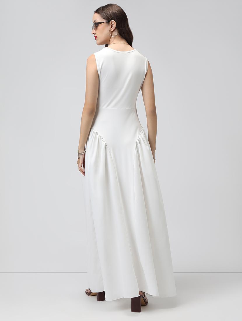 women white solid sleeveless a-line dress - 22038245 - Standard Image - 3