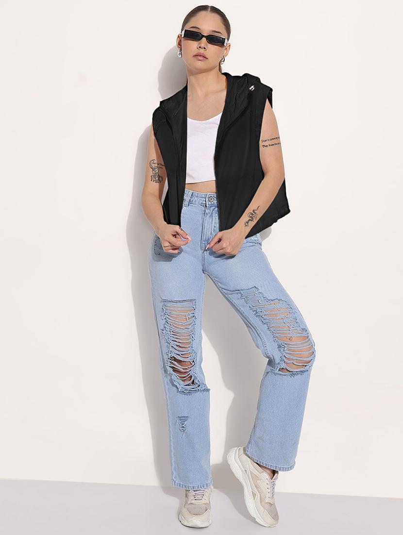 women solid sleeveless hooded windcheter jacket - 22038251 - Standard Image - 5