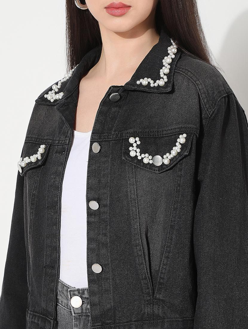 women embellished long sleeve denim jacket - 22038253 - Standard Image - 3