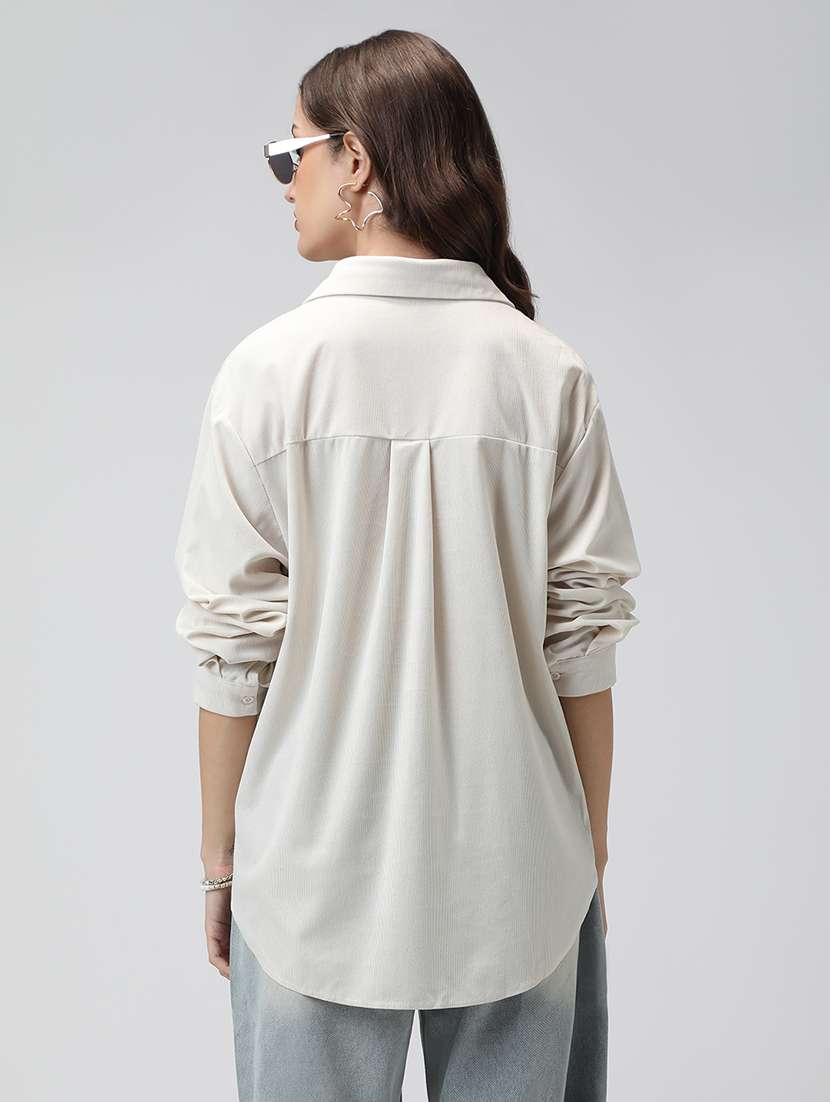 women solid collared long sleeve shirt - 22038254 -  Standard Image - 3