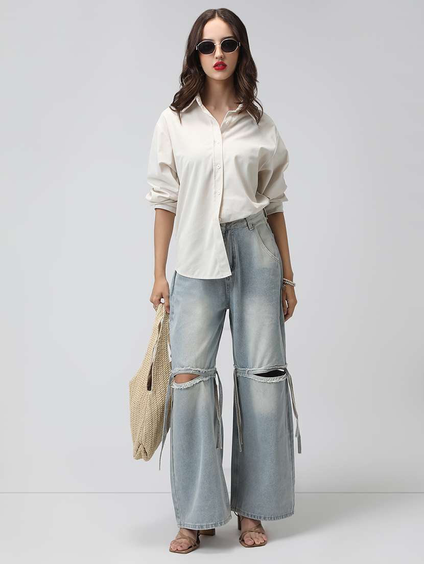 women solid collared long sleeve shirt - 22038254 -  Standard Image - 5