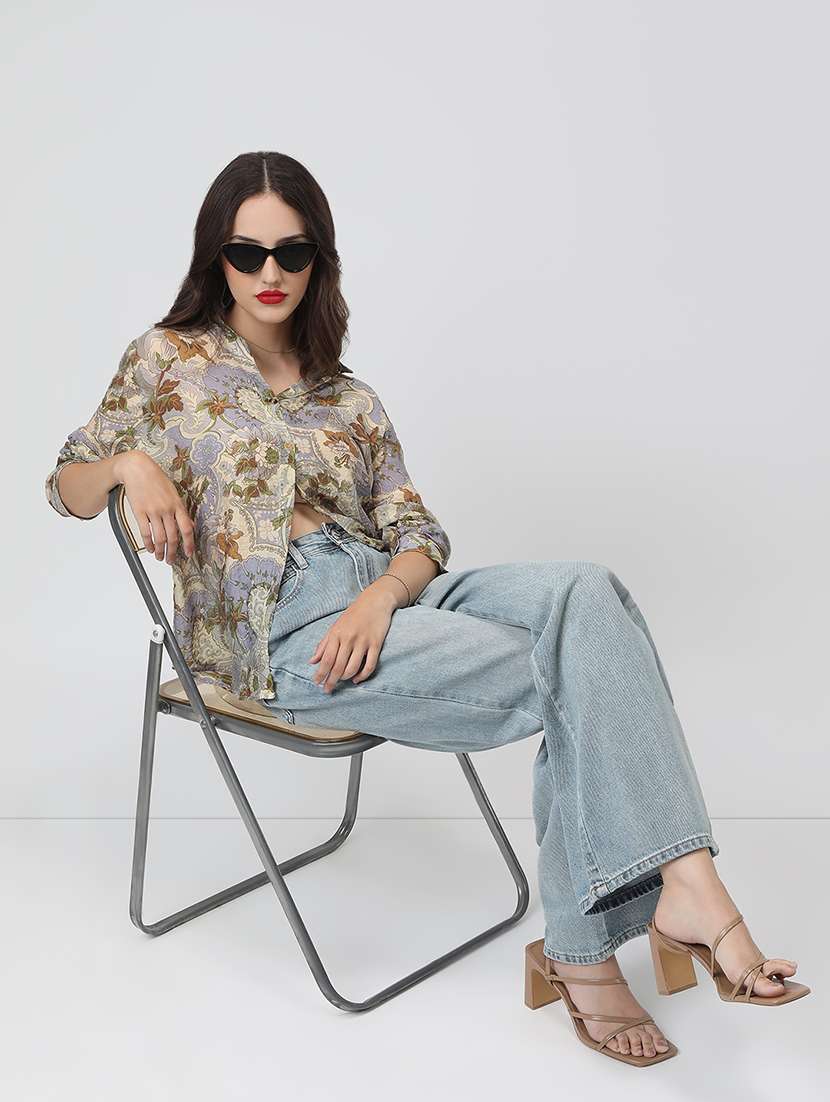 women printed collared long sleeve shirt - 22038258 -  Standard Image - 5