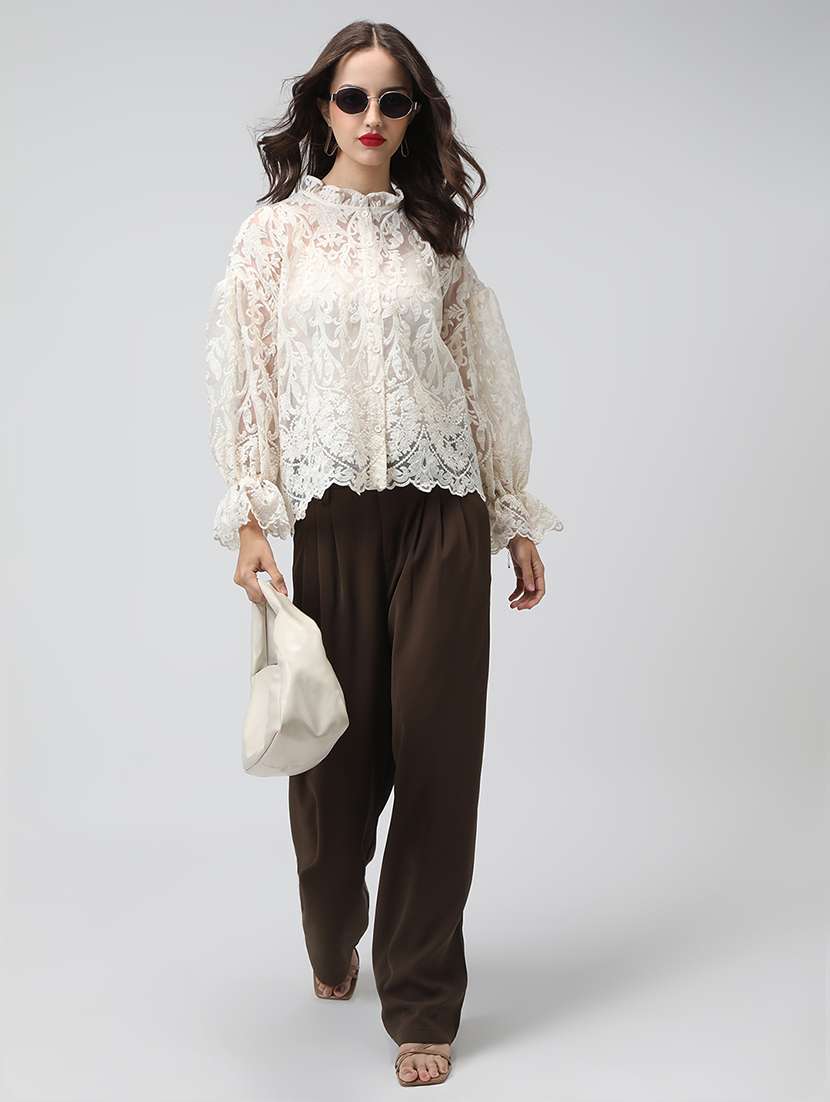 women embroidered mandarin neck puff sleeve shirt - 22038261 - Standard Image - 5