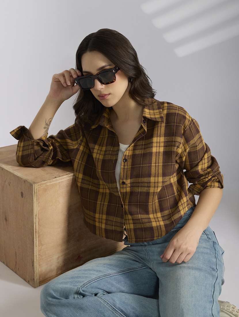 women checkered collared long sleeve shirt - 22038264 -  Zoom Image - 0