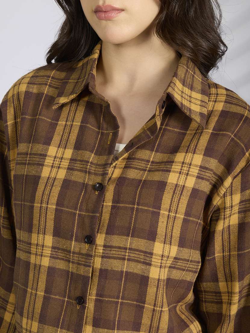women checkered collared long sleeve shirt - 22038264 -  Standard Image - 5