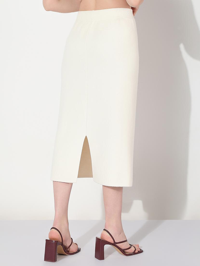 women white solid high rise straight skirt - 22038275 - Standard Image - 3