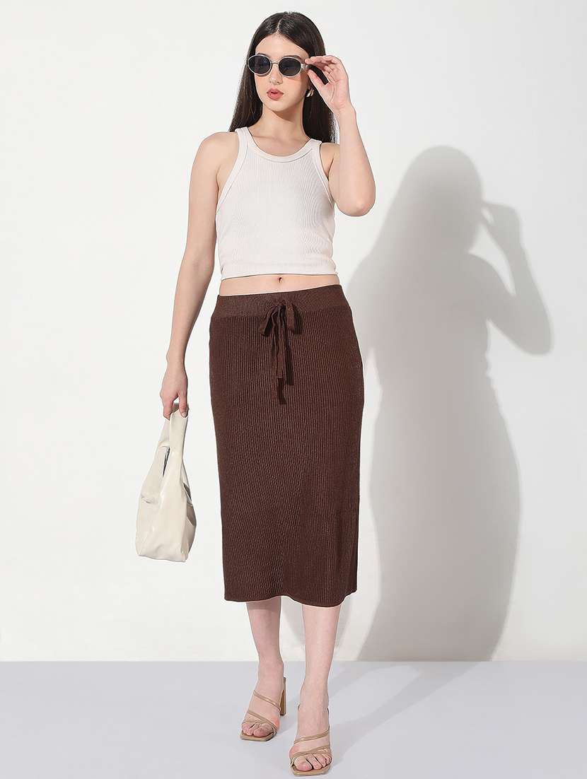 women brown solid high rise straight skirt - 22038277 -  Standard Image - 3