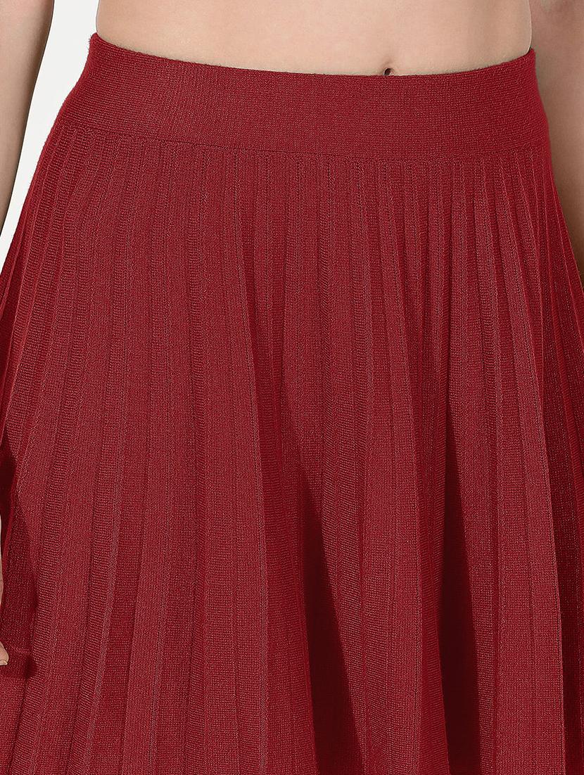 women maroon solid flared skirt - 22038280 - Standard Image - 5