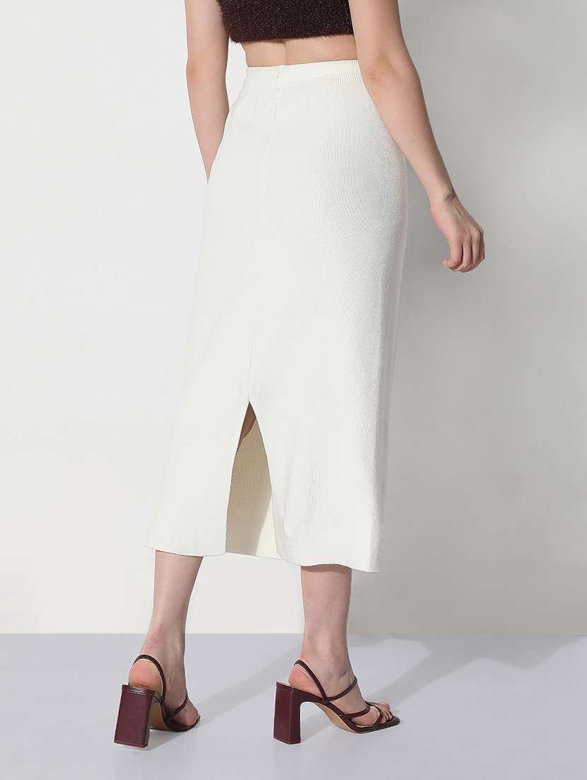 women white solid straight skirt - 22038283 -  Standard Image - 3