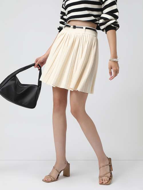 women cream solid flared skirt - 22038284 - Standard Image - 0