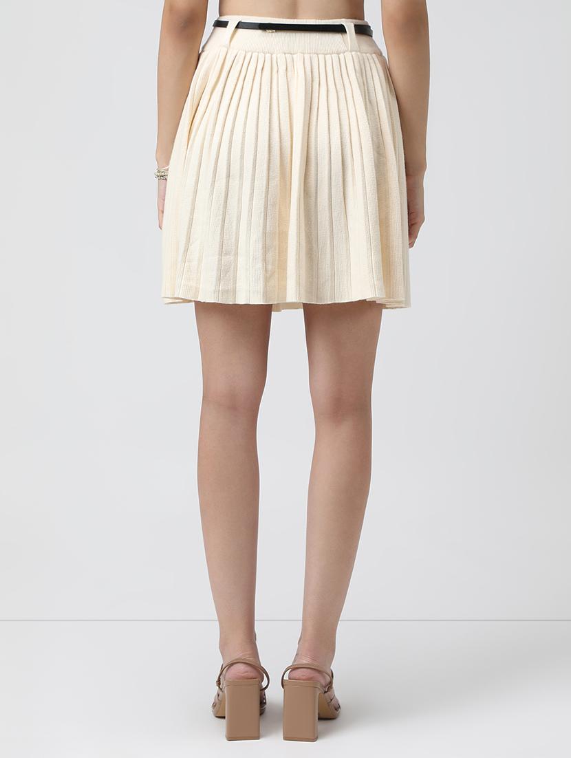 women cream solid flared skirt - 22038284 - Standard Image - 3