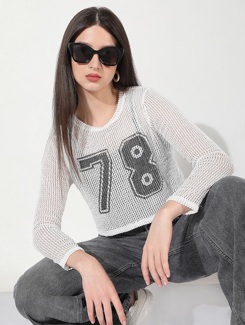 women printed long sleeve crop top with slip - 22038289 - Zoom Image - 0