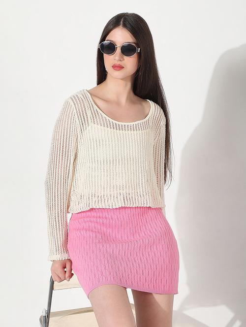women solid long sleeve crop top with slip - 22038290 - Standard Image - 0